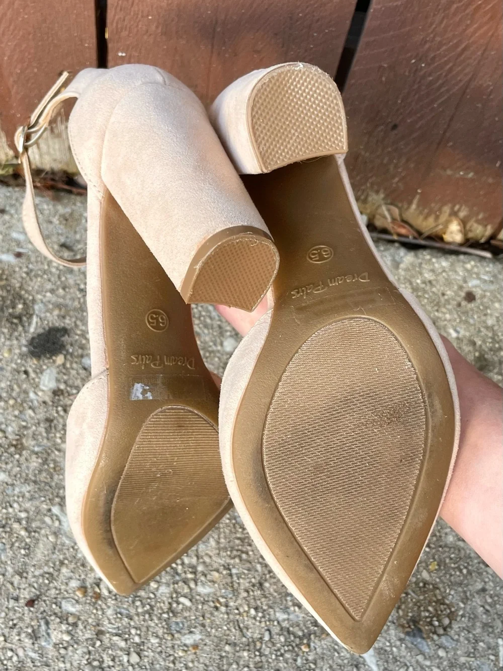 Ankle-Strap Pointed-Toe Chunky Platform Heels in Nude Beige Suede size 6.5 NWOT - Picture 9 of 10